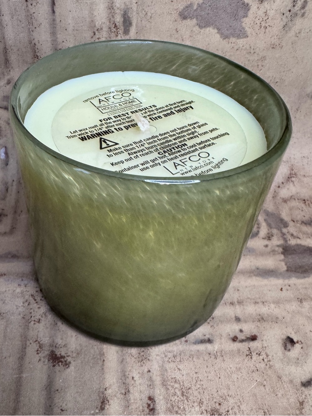 Lafco Olive Green Textured Glass Jar Candle